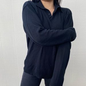 Vintage Black Long Sleeve Collared Top